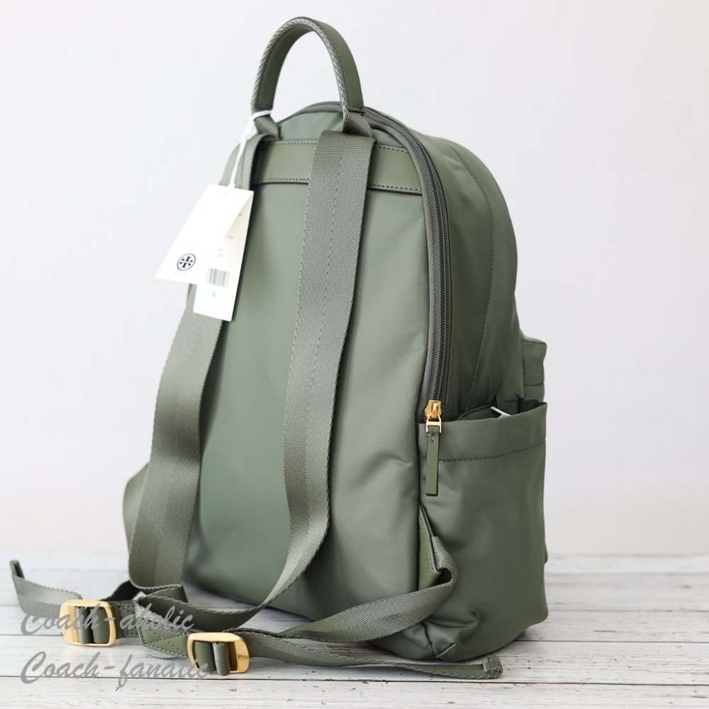 NWT Tory Burch Ella Logo Dual Zip Compartment Nylon Backpack in Palm Leaf - Picture 9 of 11